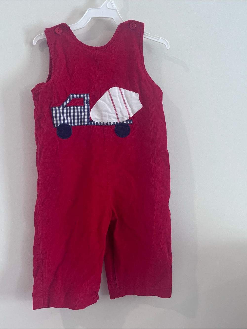 Funtasia Too Toddler Boys Red Corduroy Overalls Appliquéd Truck Made In USA 24m - Picture 1 of 6